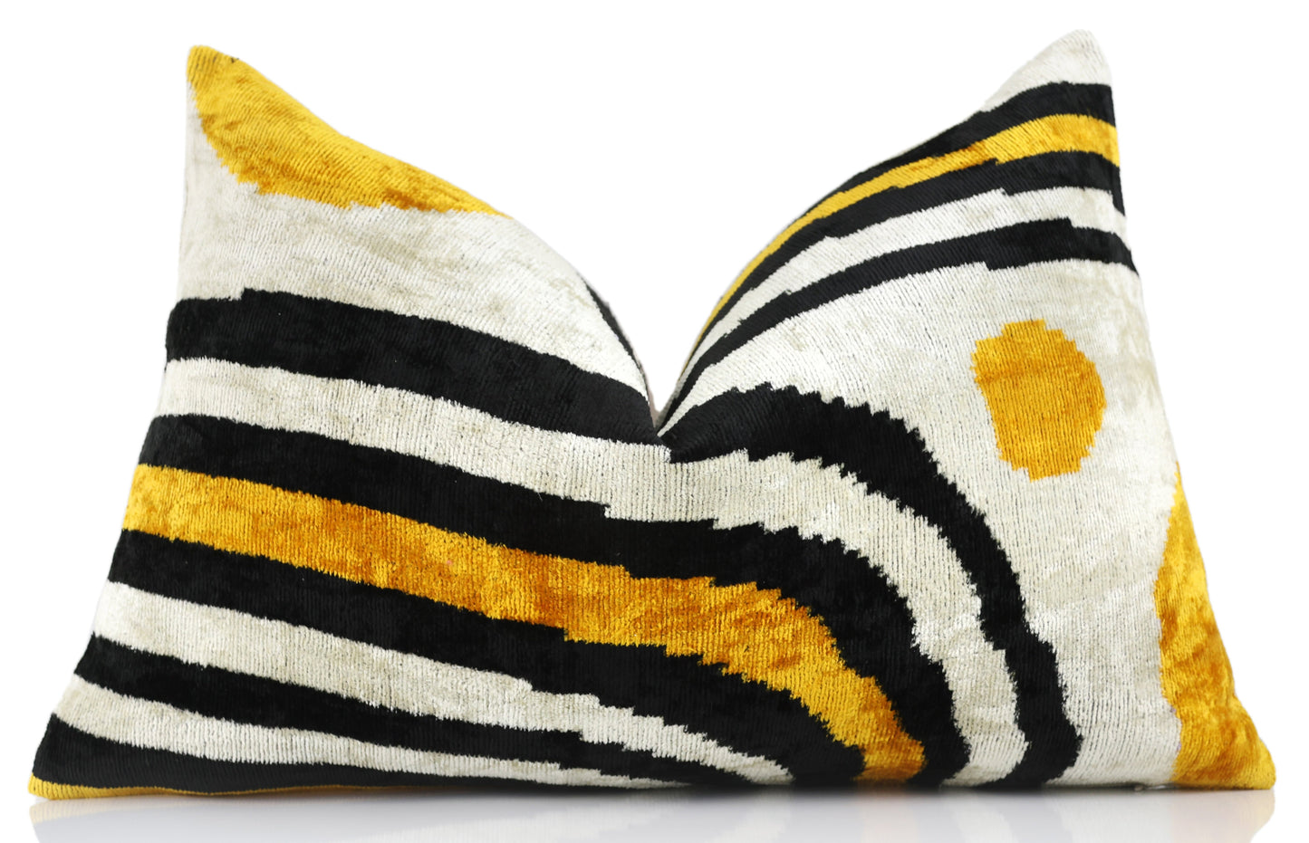Yellow, Black & White Wave Pattern Velvet Throw Pillow – 16x24 in | Handmade Luxury Accent