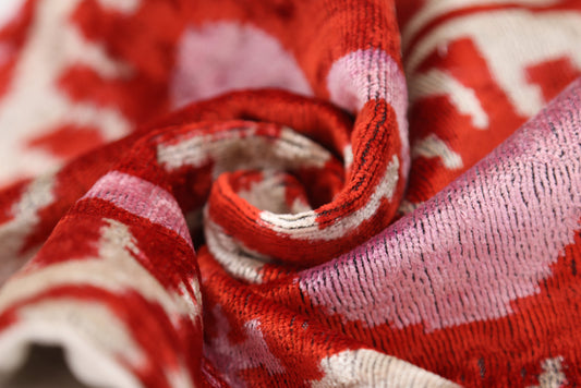 Handmade Red & Lilac Ikat Velvet Pillow – 16x16 Silk Cushion