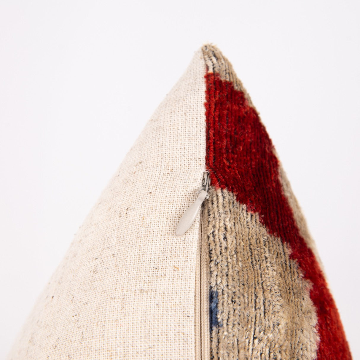 Luxury Silk Velvet Throw Pillow - Rust Red, Blue, and Ivory Floral Design, 16x16