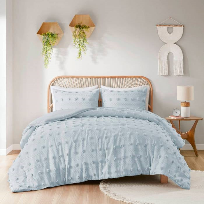 King/Cal King 3-Piece Blue Pompom Microfiber Hypoallergenic Comforter Set