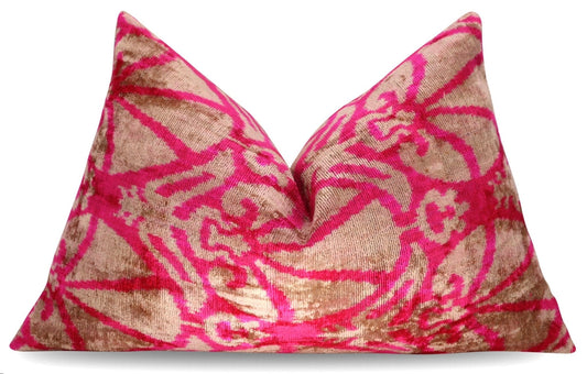 Canvello Decorative Pink Beige Geometric Throw Pillow Down Feather Filled - 16x24 in