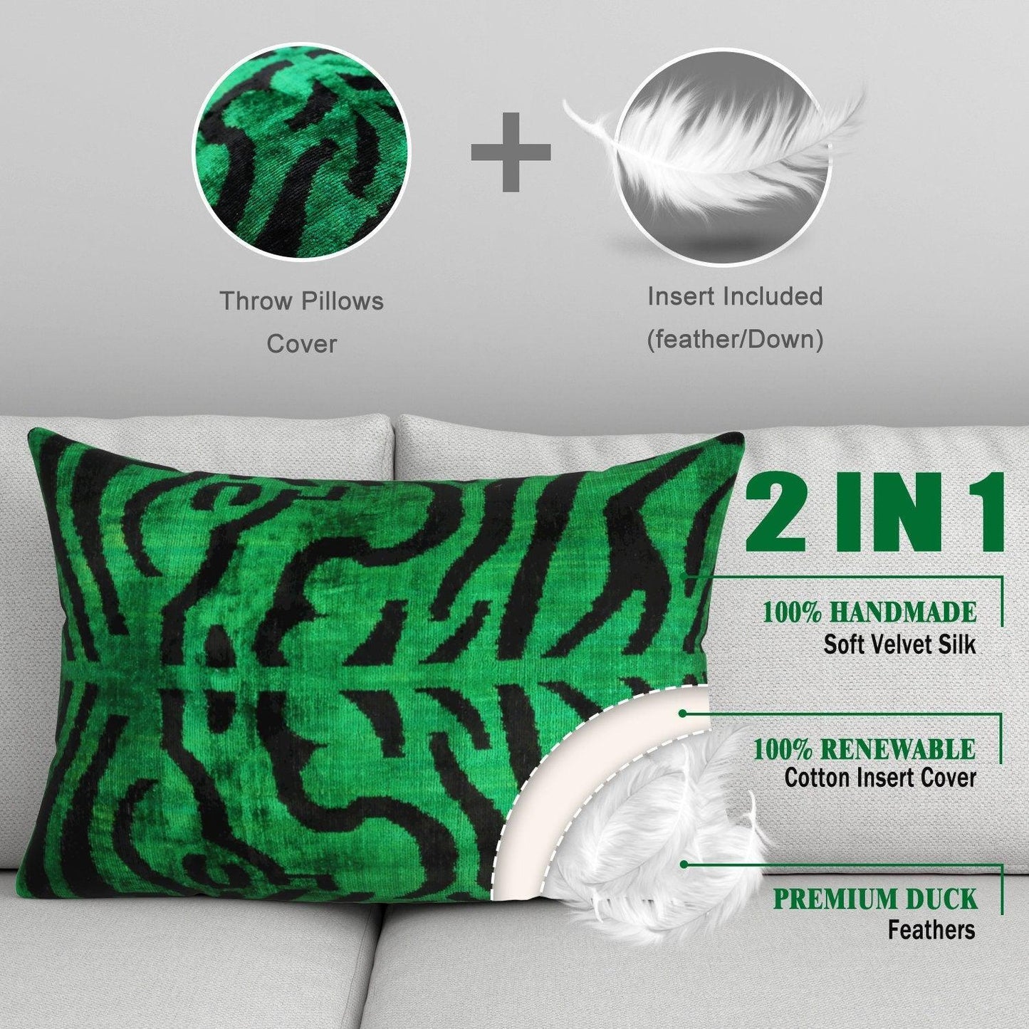 Canvello Handmade Luxury Dark Green Pillow for Couch | 16 x 24 in (40 x 60 cm)