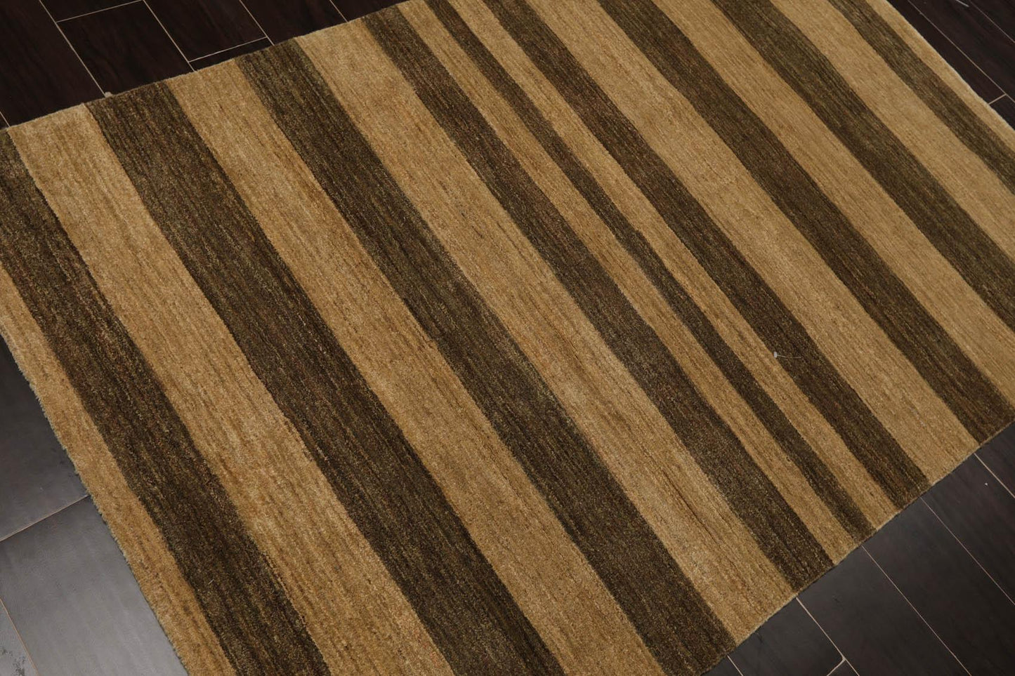 4'1" x 6'1" Hand Knotted 100% Wool Peshawar Striped Modern Area Rug Gold Brown