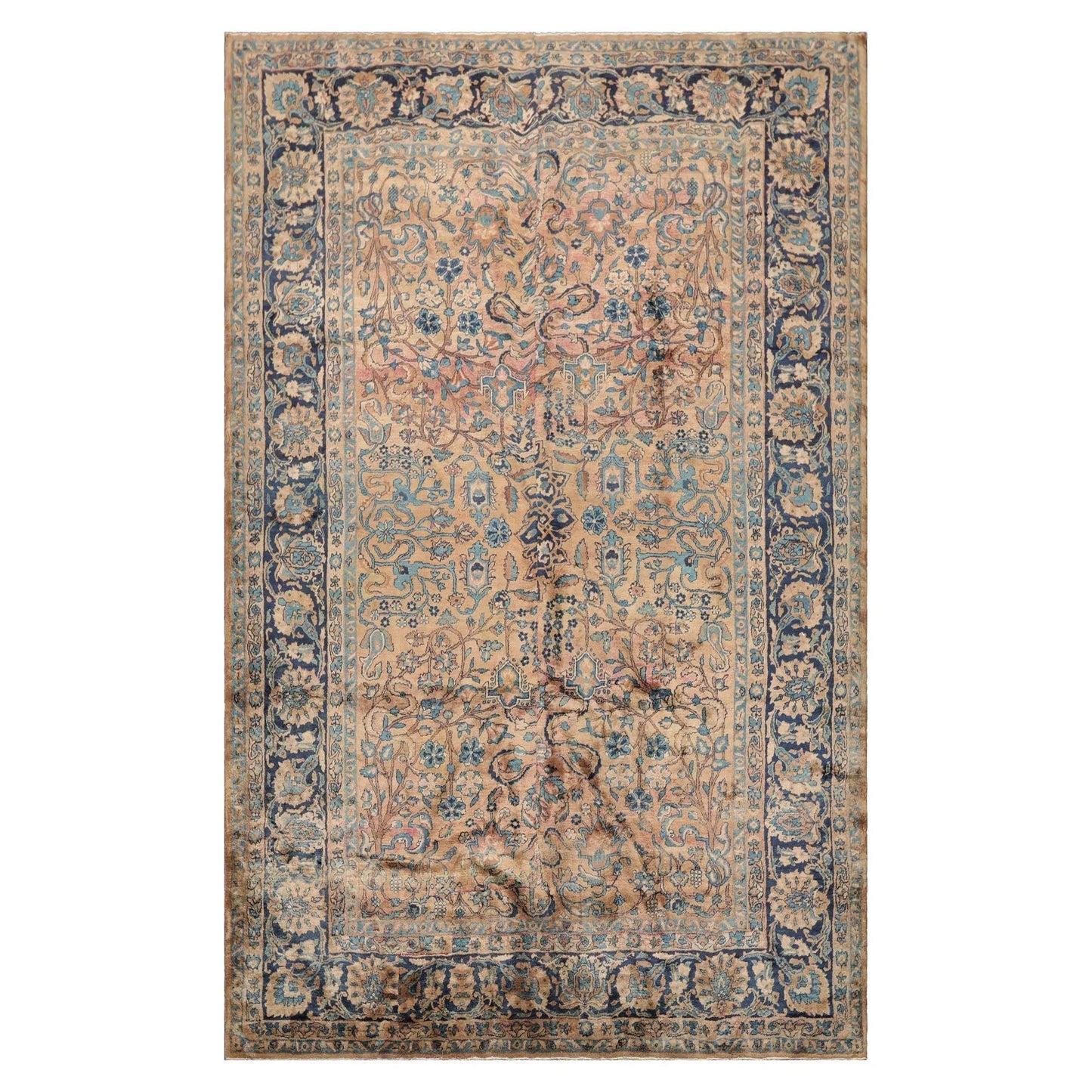 6'10" x 10'8" Antique Hand Knotted Wool Kashaan 300 KPSI Oriental Area Rug Brown