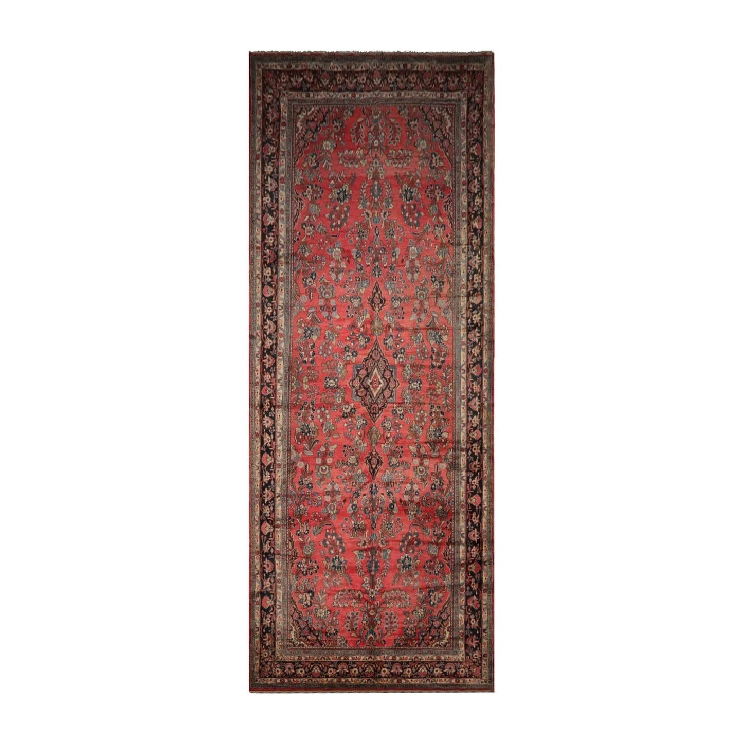 9' 6''x25' Palace Rose, Charcoal Hand Knotted 100% Wool Lilihaan Traditional Oriental Area Rug
