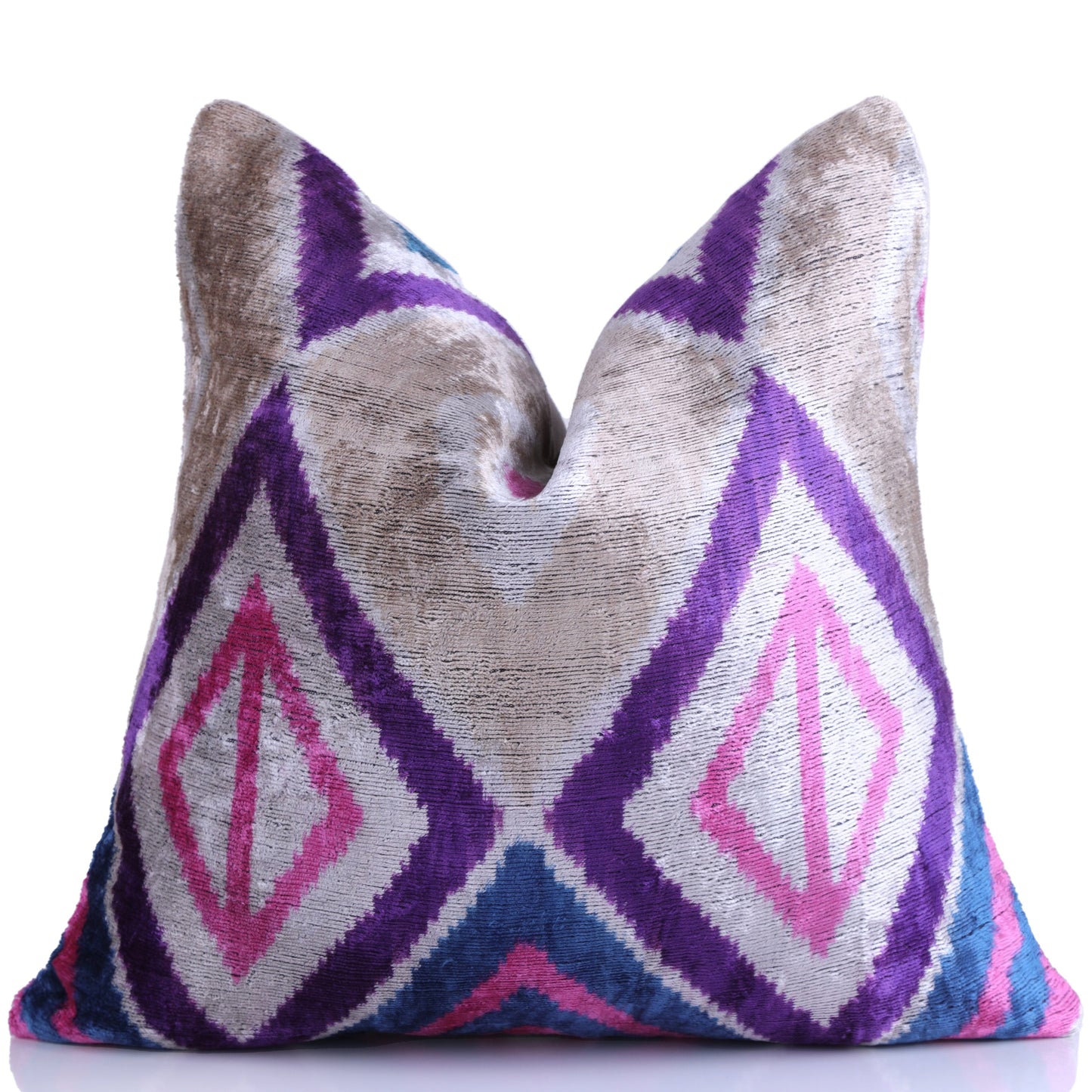 Violet & Indigo Diamond Ikat Pillow – 16x16” Silk Velvet Handmade