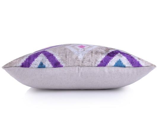 Violet & Indigo Diamond Ikat Pillow – 16x16” Silk Velvet Handmade
