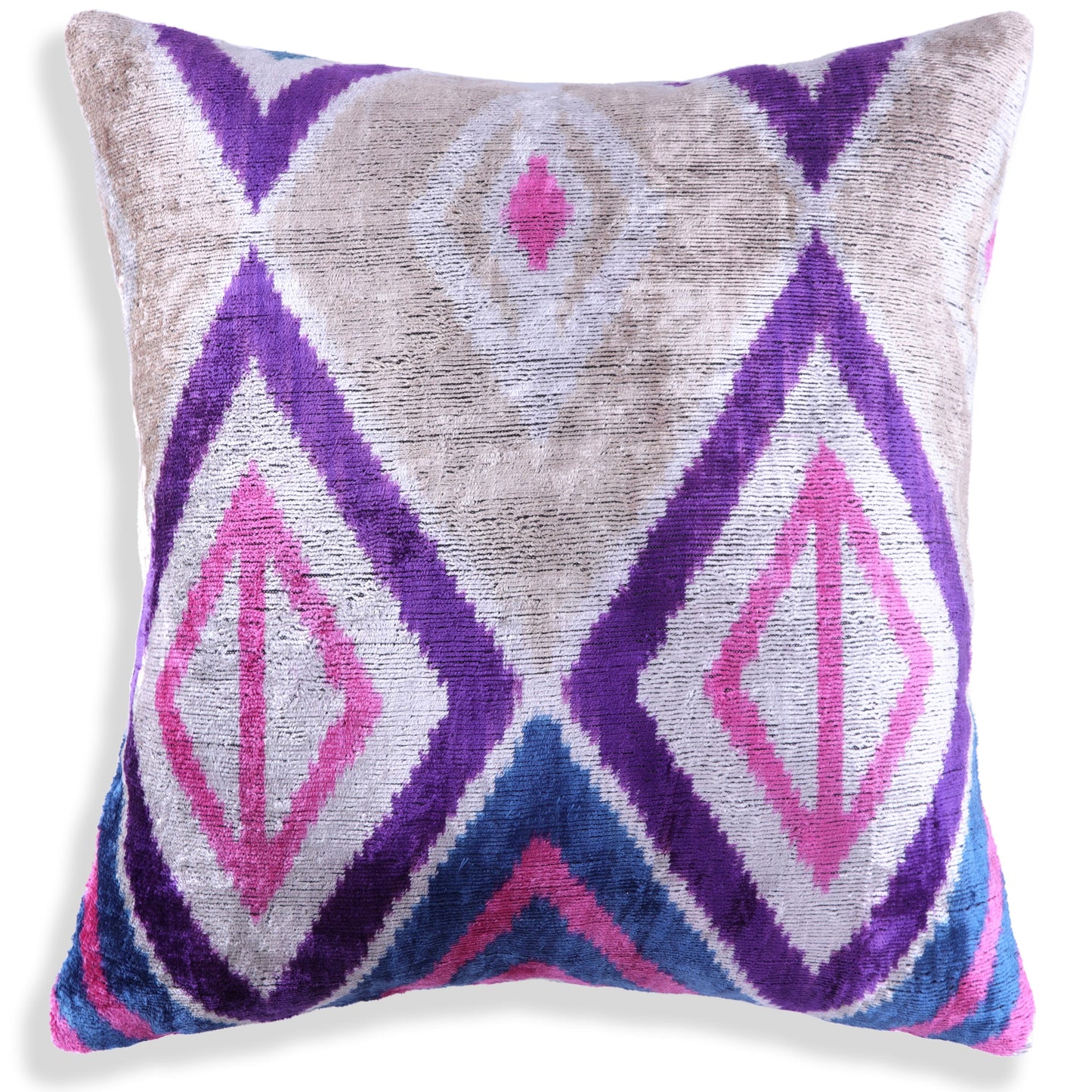 Violet & Indigo Diamond Ikat Pillow – 16x16” Silk Velvet Handmade