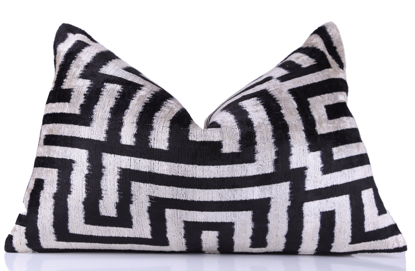 Black & White Geometric Velvet Throw Pillow | 16x24 Handmade Luxury Decor