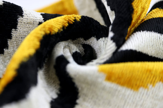 Yellow, Black & White Wave Pattern Velvet Throw Pillow – 16x24 in | Handmade Luxury Accent