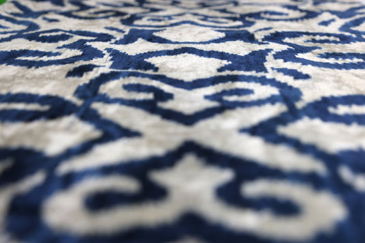 Indigo Ikat Velvet Pillow – Handmade 16x16 Square Accent Cushion