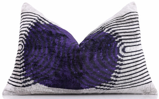 Luxury Purple Silk Velvet Throw Pillow 16x24 – Handmade Modern Geometric Lumbar
