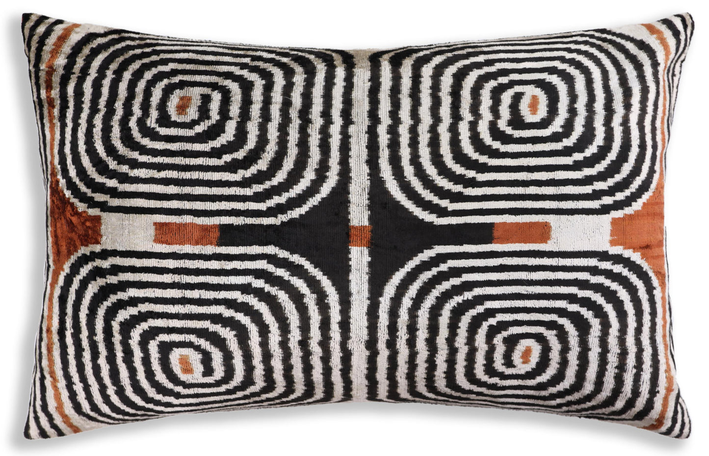 Black Ivory Rust Geometric Silk Velvet Lumbar Pillow – 16x24 Handmade Luxury Cushion