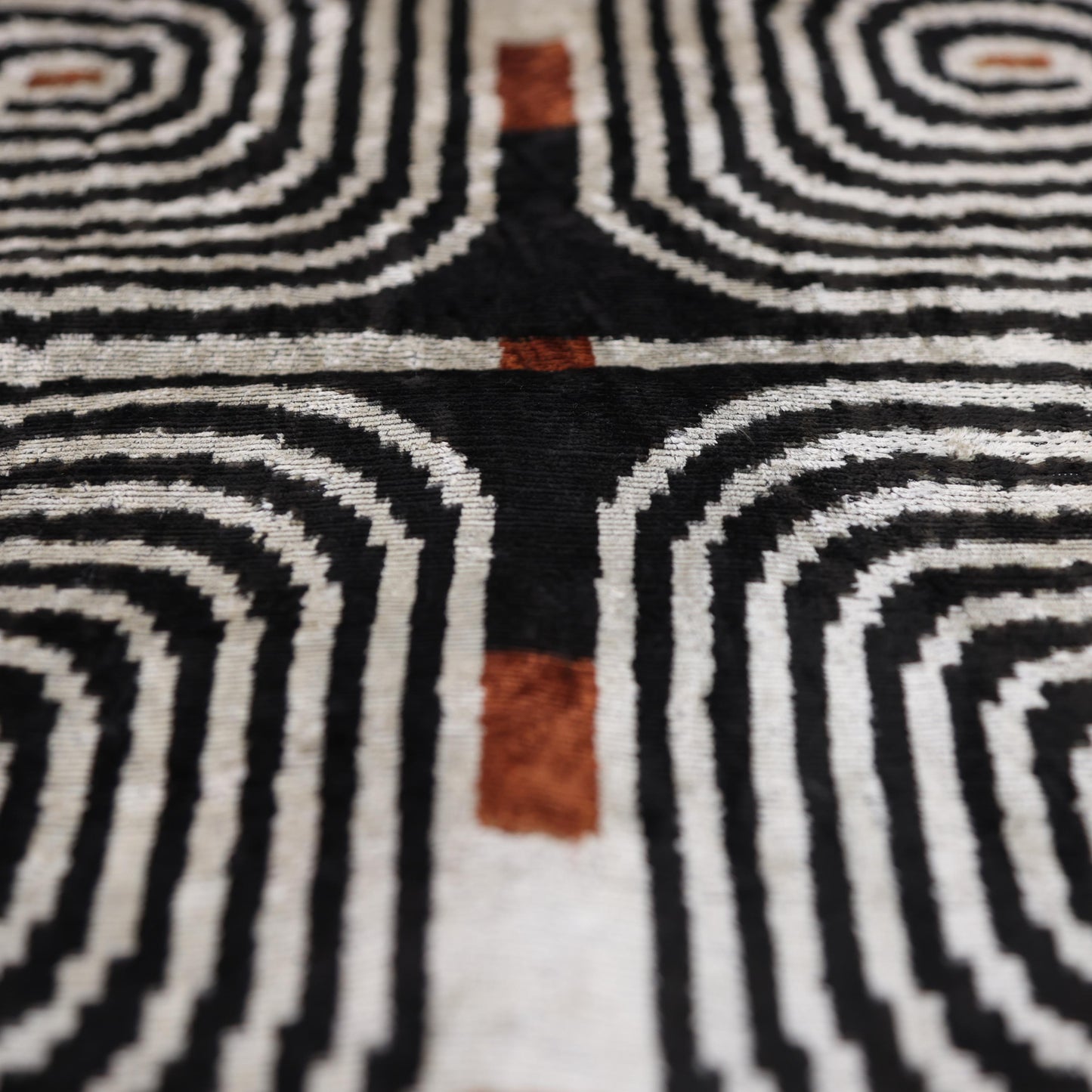 Black Ivory Rust Geometric Silk Velvet Lumbar Pillow – 16x24 Handmade Luxury Cushion