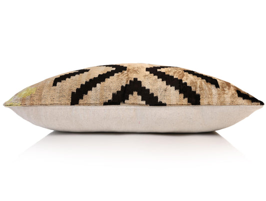 Neutral Black Chevron Silk Velvet Pillow 16x24 Handmade Luxury Cushion