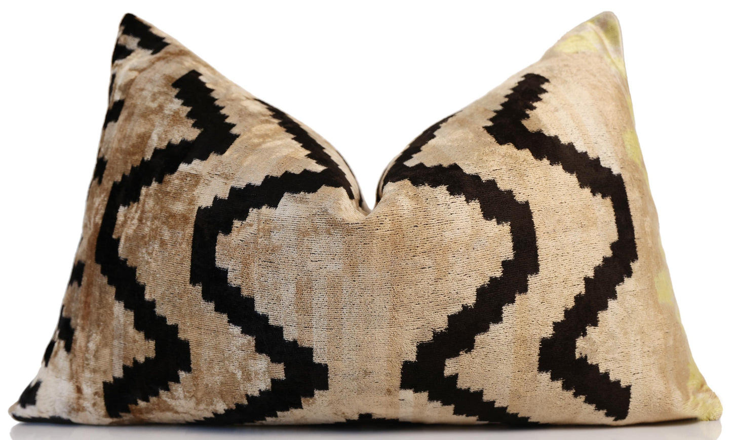 Neutral Black Chevron Silk Velvet Pillow 16x24 Handmade Luxury Cushion