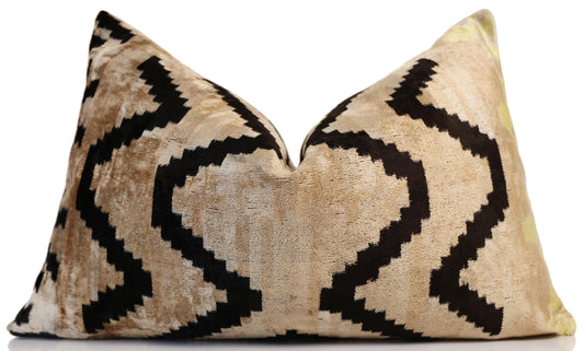 Neutral Black Chevron Silk Velvet Pillow 16x24 Handmade Luxury Cushion