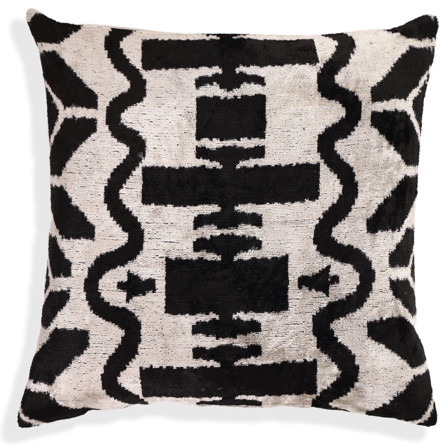 Black & Ivory Tribal Silk Velvet Pillow 16x16 Handmade Luxury Cushion