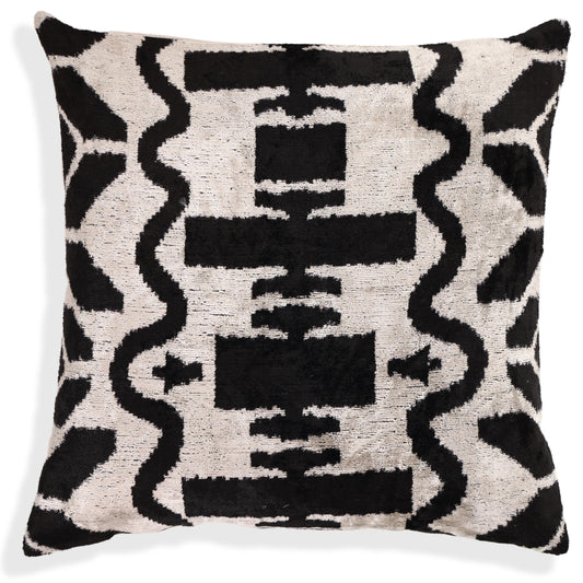 Black & Ivory Tribal Silk Velvet Pillow 16x16 Handmade Luxury Cushion