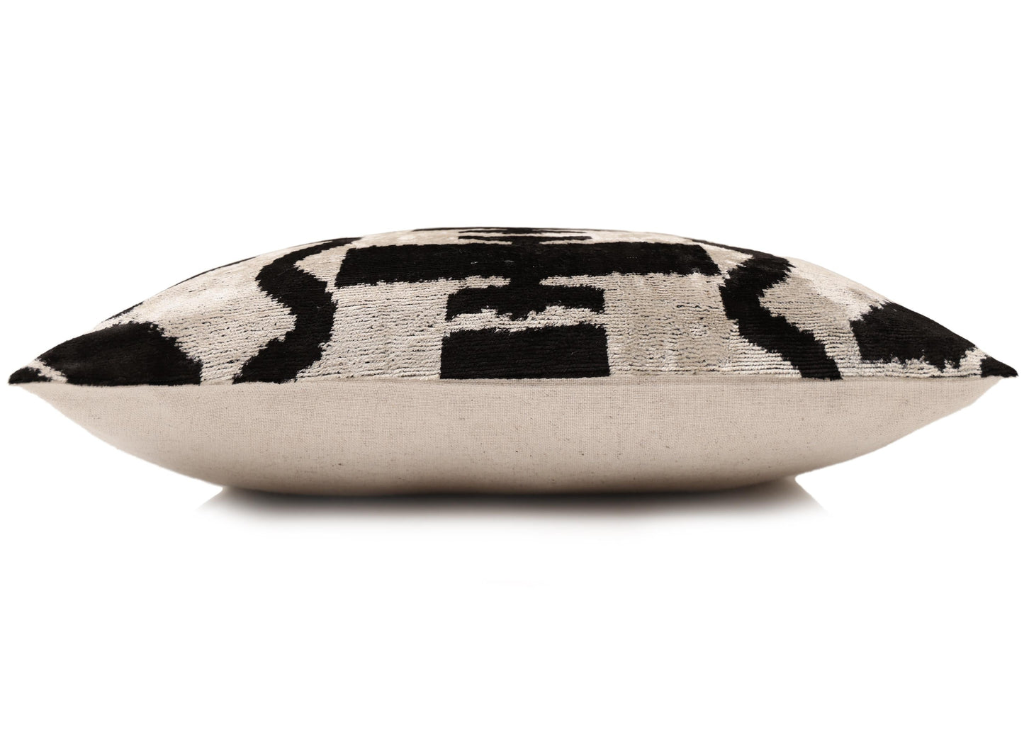 Black & Ivory Tribal Silk Velvet Pillow 16x16 Handmade Luxury Cushion