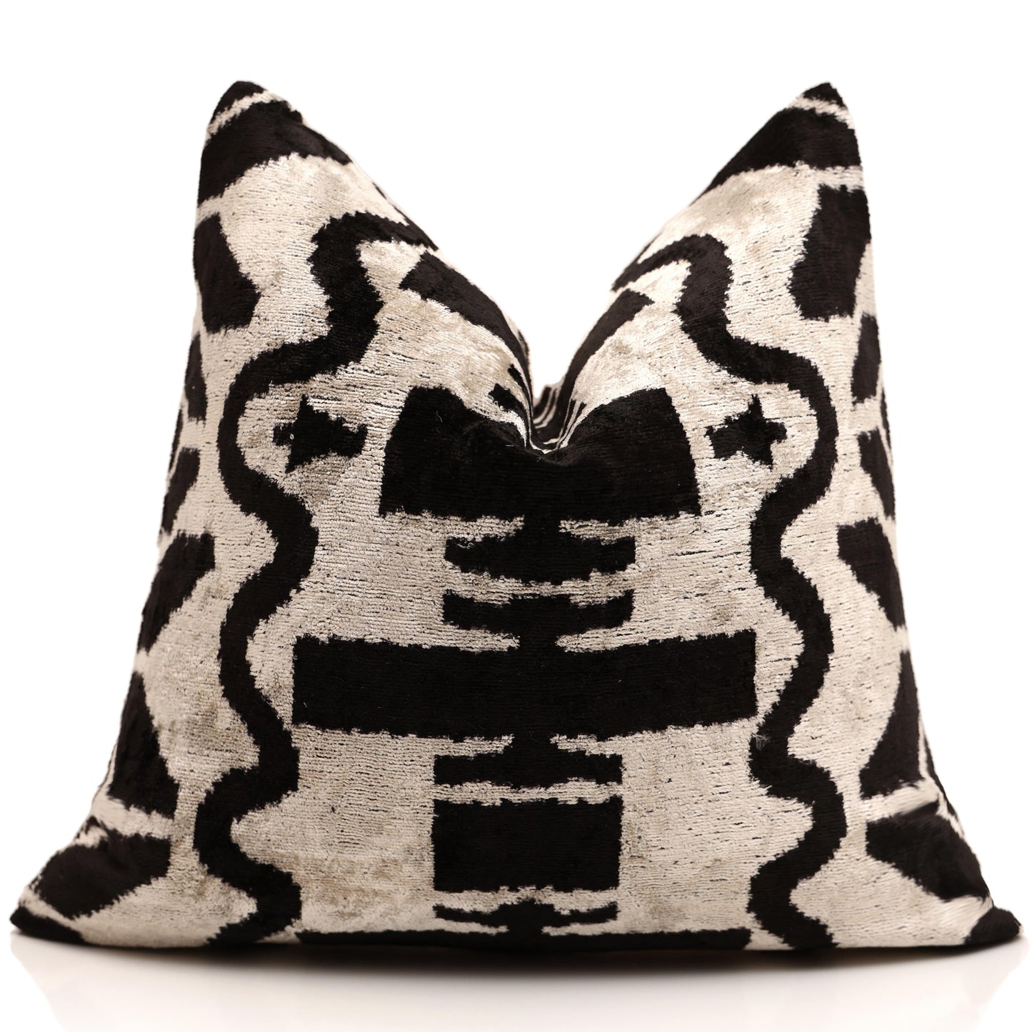 Black & Ivory Tribal Silk Velvet Pillow 16x16 Handmade Luxury Cushion