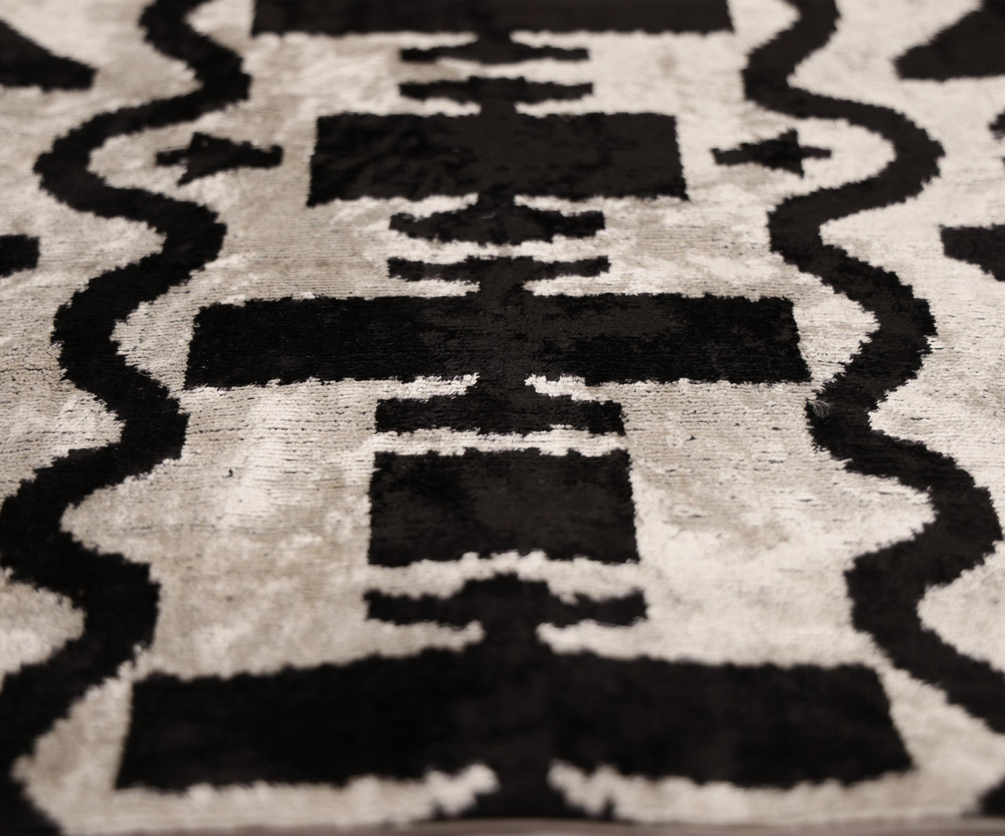 Black & Ivory Tribal Silk Velvet Pillow 16x16 Handmade Luxury Cushion