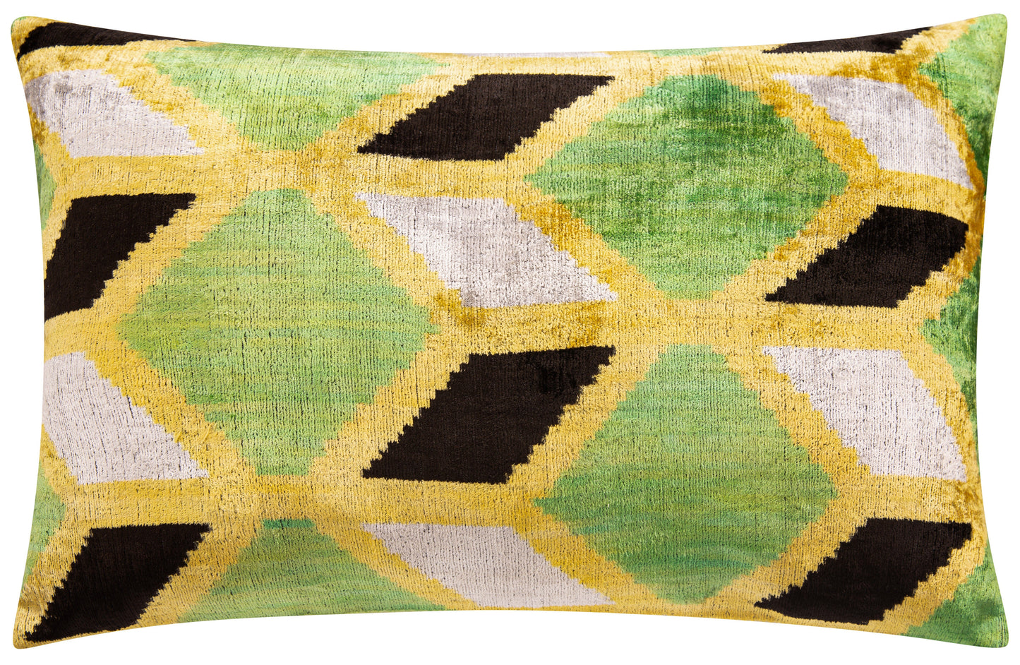 Canvello Handmade Velvet Geometric Pillow – 16x24 Luxury Decorative Throw Cushion for Home Decor – Feather Down Insert, Vegetable-Dyed, Vibrant Green and Yellow Accent for Sofa, Couch & Furniture,