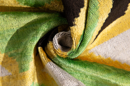 Canvello Handmade Velvet Geometric Pillow – 16x24 Luxury Decorative Throw Cushion for Home Decor – Feather Down Insert, Vegetable-Dyed, Vibrant Green and Yellow Accent for Sofa, Couch & Furniture,