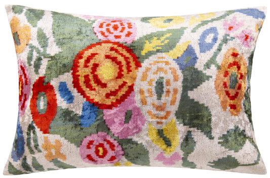 Canvello Handmade Velvet Floral Pillow – 16x24 Luxury Decorative Throw Cushion for Home Decor – Feather Down Insert, Vegetable-Dyed, Colorful Flower Accent for Sofa, Couch & Furniture,