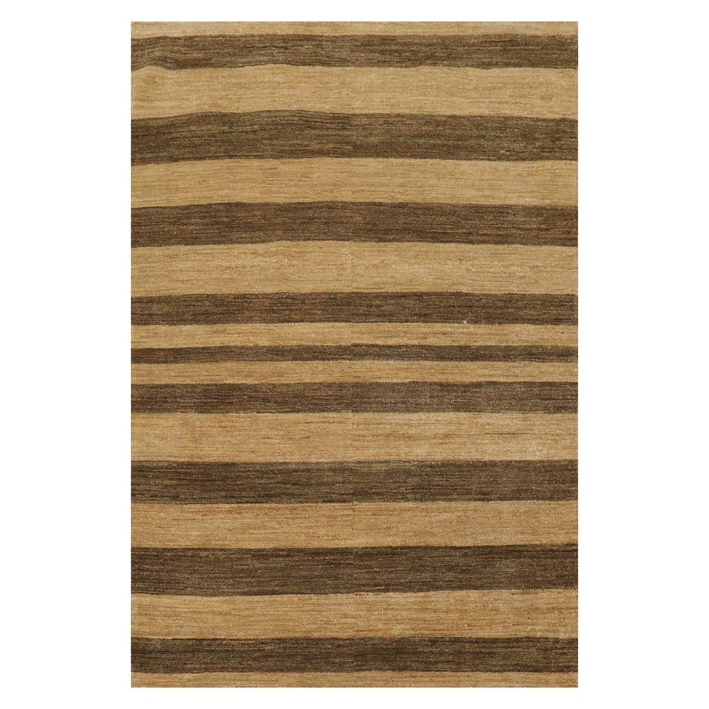 4'1" x 6'1" Hand Knotted 100% Wool Peshawar Striped Modern Area Rug Gold Brown