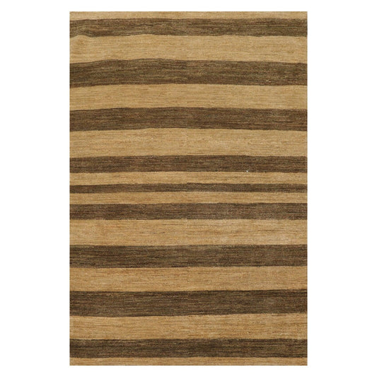 4'1" x 6'1" Hand Knotted 100% Wool Peshawar Striped Modern Area Rug Gold Brown