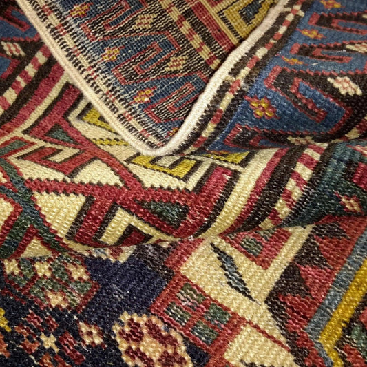 Canvello 1920 Antique Hand Made Casual Medallion Kazakhstan Rug - 4'3'' X 5'10''