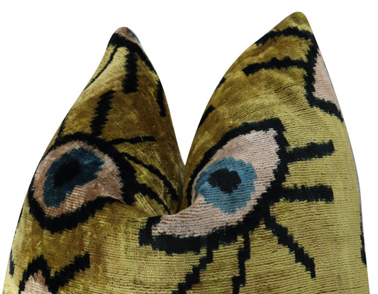 Canvello Handmade Luxury Handmade Velvet Silk Evil Eye Throw Pillow With Down Insert