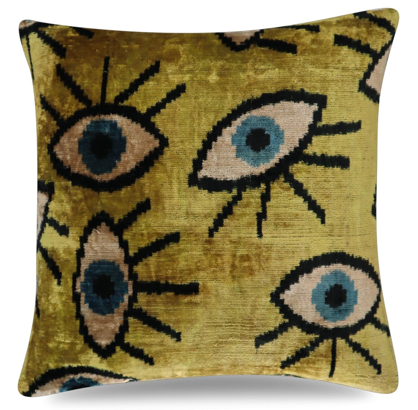 Canvello Handmade Luxury Handmade Velvet Silk Evil Eye Throw Pillow With Down Insert