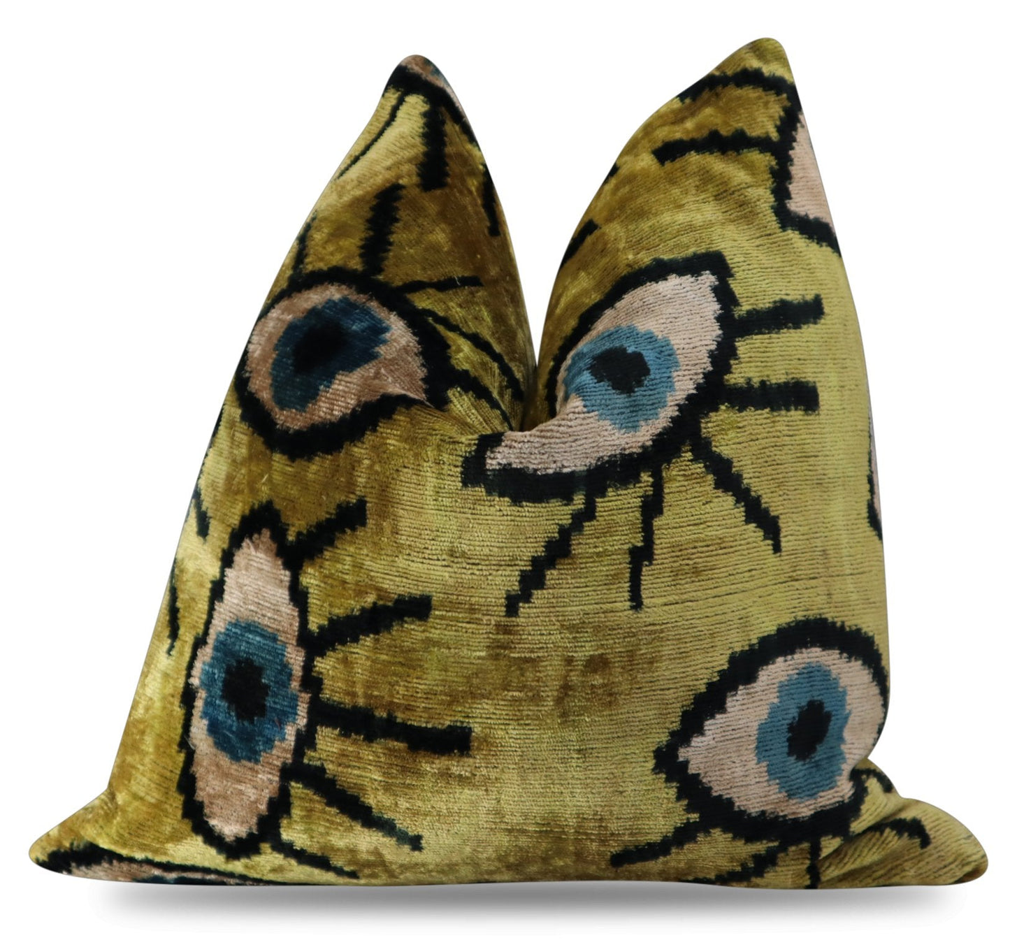 Canvello Handmade Luxury Handmade Velvet Silk Evil Eye Throw Pillow With Down Insert