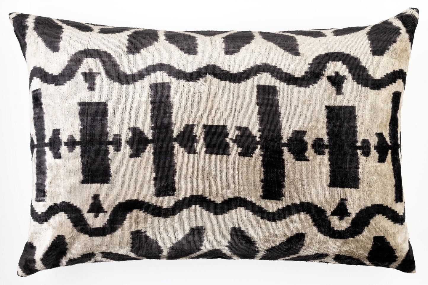 Canvello Luxurious 16x24 Handmade Velvet Silk Pillow with Premium Down Feather Insert -  Black and White Geometric