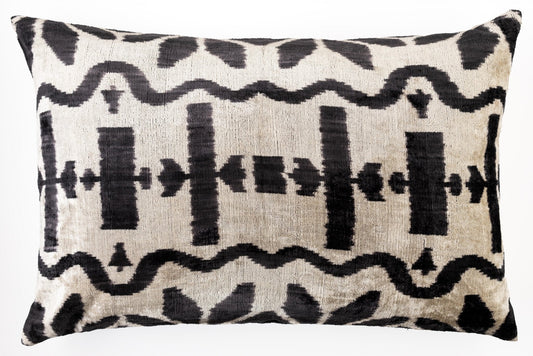 Canvello Luxurious 16x24 Handmade Velvet Silk Pillow with Premium Down Feather Insert -  Black and White Geometric