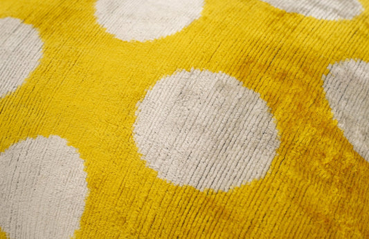 Handmade Yellow Polka Dot Throw Pillow - 16x24 inch, Vegetable Dyed with Premium Down Feather Insert